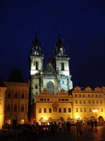 A wonderful view of one of the towers of Prague at night time