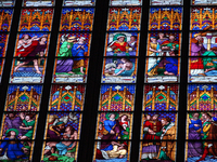 One of the man stained glass windows inside the cathederal