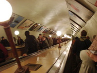 Heading into the bowls of Moscow down the Metro escalator